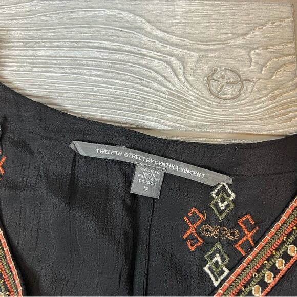 Twelfth street Cynthia Vincent embroidered drawstring kaftan dress boho sz M - Picture 8 of 9